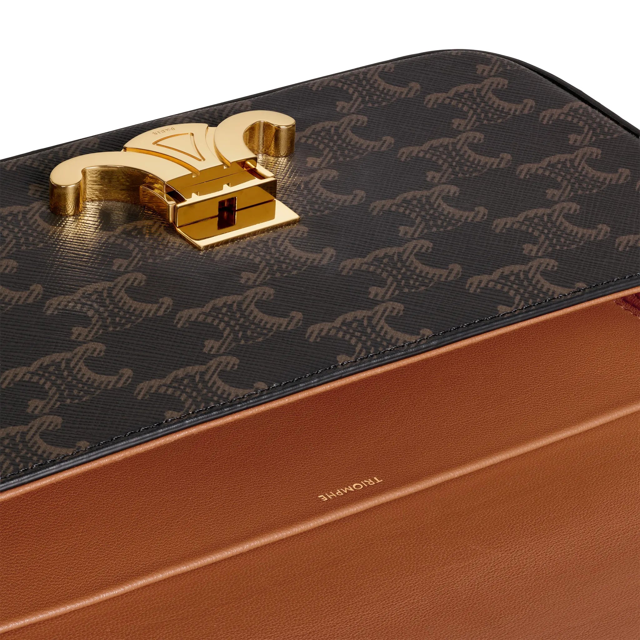 Detailed View of Celine Claude Triomphe Canvas and Calfskin Tan Shoulder Bag 194142CUZ_04LU